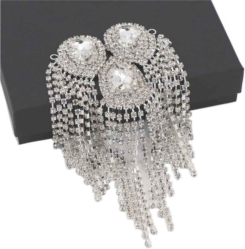 Qlavoca Crystal Fringe Shoulder Epaulette Rhinestones Appliques Stitch Patches for DIY Women Fashion Accessories 2pcs/Pack - Image 3
